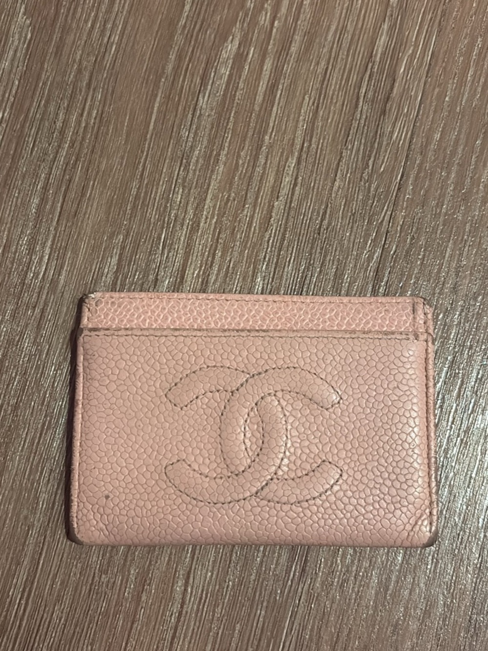 CHANEL Pink Caviar Leather Card Case with Embossed CC